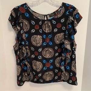 Ella Rafaella Modern Fit Ruffle Short Sleeve Top Black Plus Size 1X